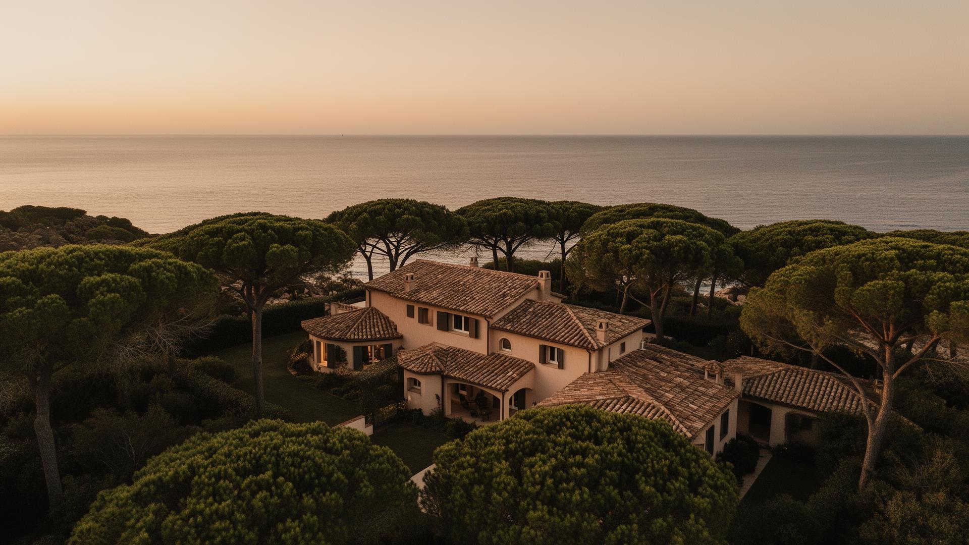 Mediterranean coastal estate at dusk